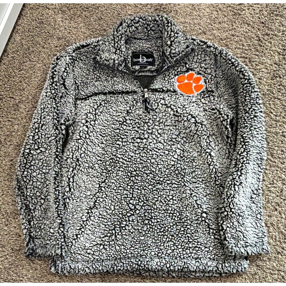 Boxercraft Clemson Tigers Sherpa 1/4 Zip Jacket Gray/Orange Size S.    028